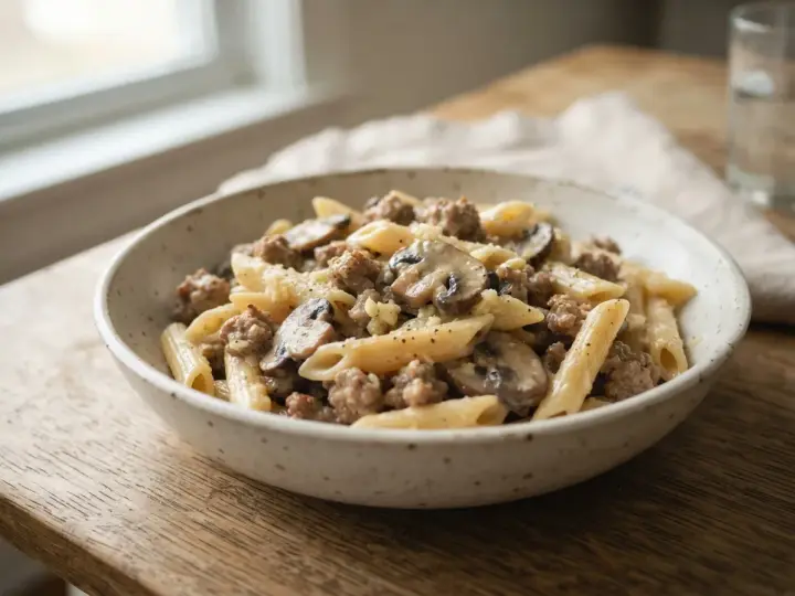 Creamy Quick Pasta with Italian Sausage and Mushrooms